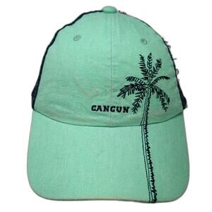 Caribbean Side Trucker Hat Blue One Size Cancun Mexico Palm Tree Mesh Snapback